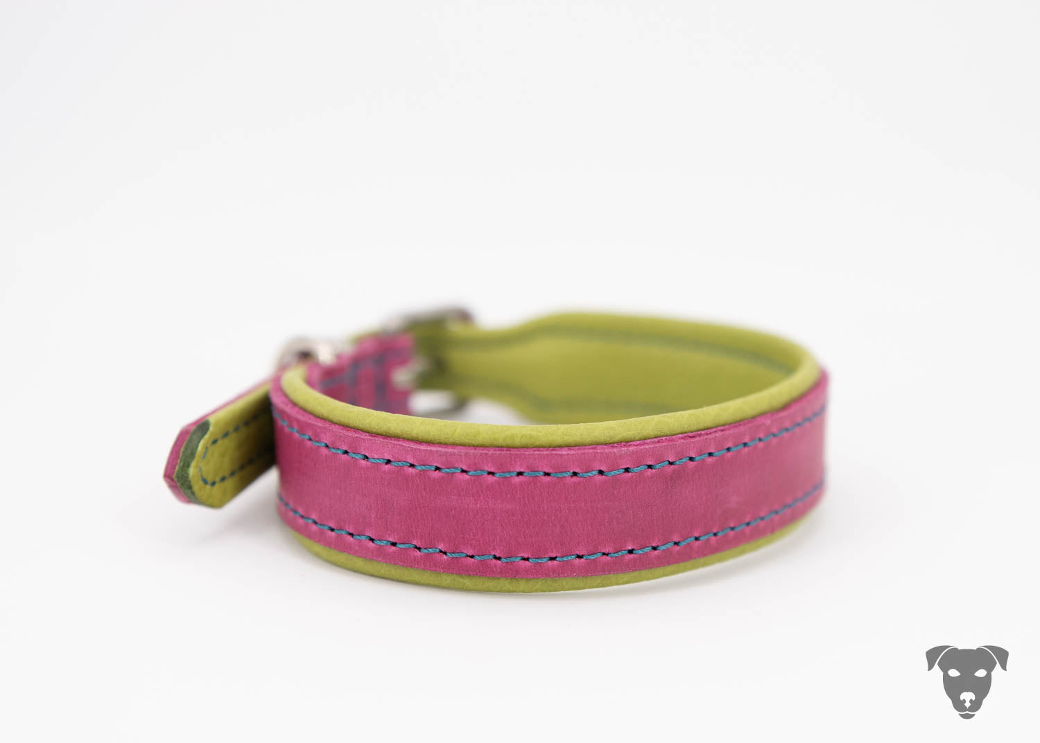 Fettleder Halsband - pink & grün