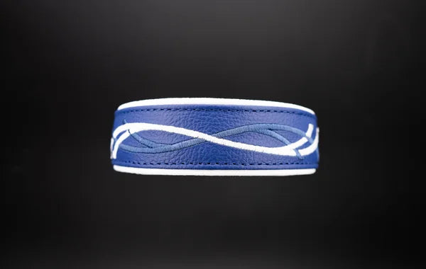 Hundehalsband feinst bestickt, handgefertigte Hundehalsbänder aus Meisterhand. Fettleder Halsband, Riemen Halsband oder klassisches Nappa Halsband, mit Lasergravur, Heiß Geprägt oder feinst bestickt, handmade-4-dogs